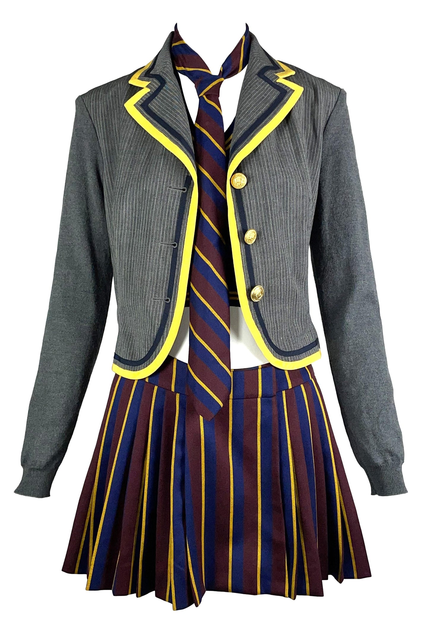 F/W 1997 John Galliano Runway Catholic School Girl Tie Crop Top Skirt Cardigan Uniform Set