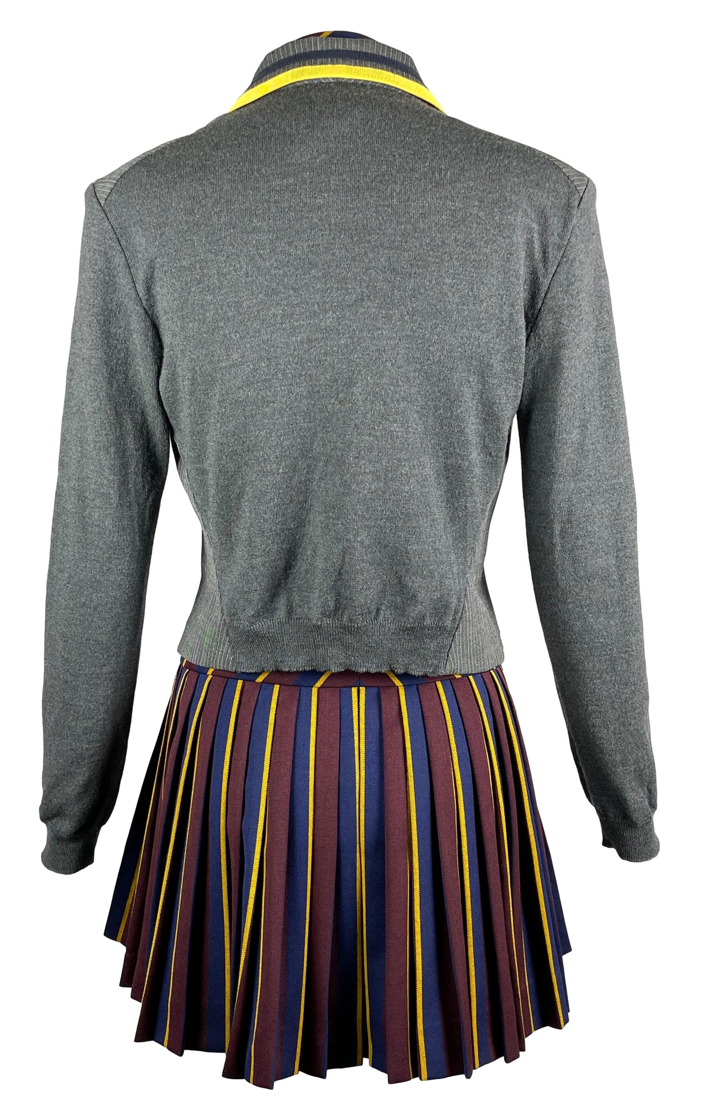 F/W 1997 John Galliano Runway Catholic School Girl Tie Crop Top Skirt Cardigan Uniform Set