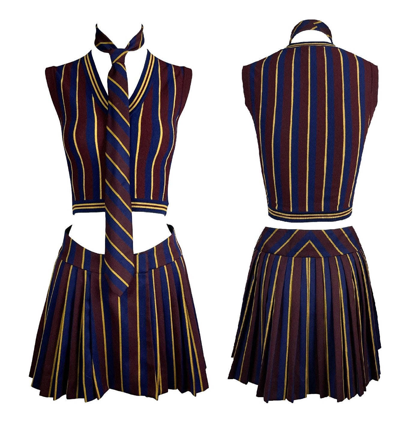 F/W 1997 John Galliano Runway Catholic School Girl Tie Crop Top Skirt Cardigan Uniform Set