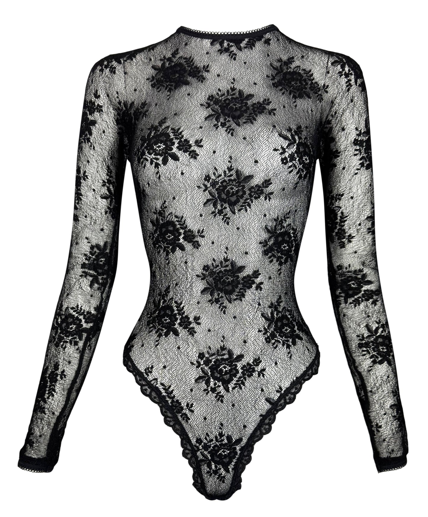 F/W 1997 John Galliano Runway Sheer Black Lace L/S Bodysuit Top
