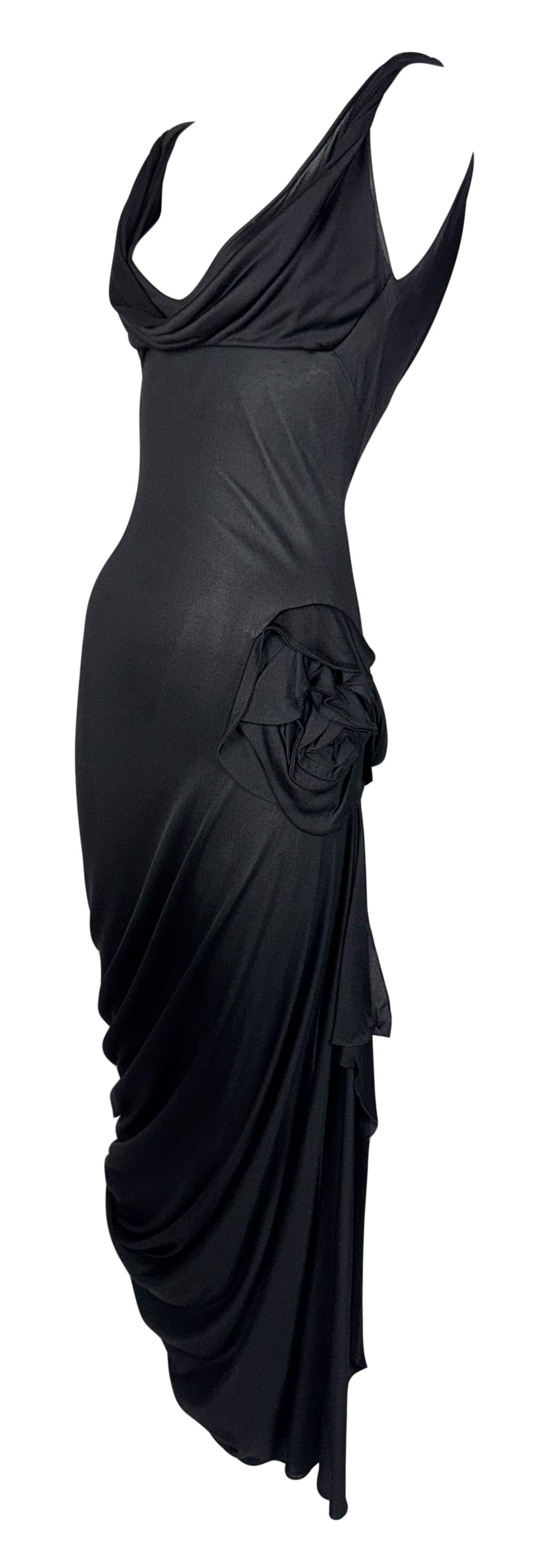 F/W 1997 John Galliano Runway Black Plunging Back High Slit Dress