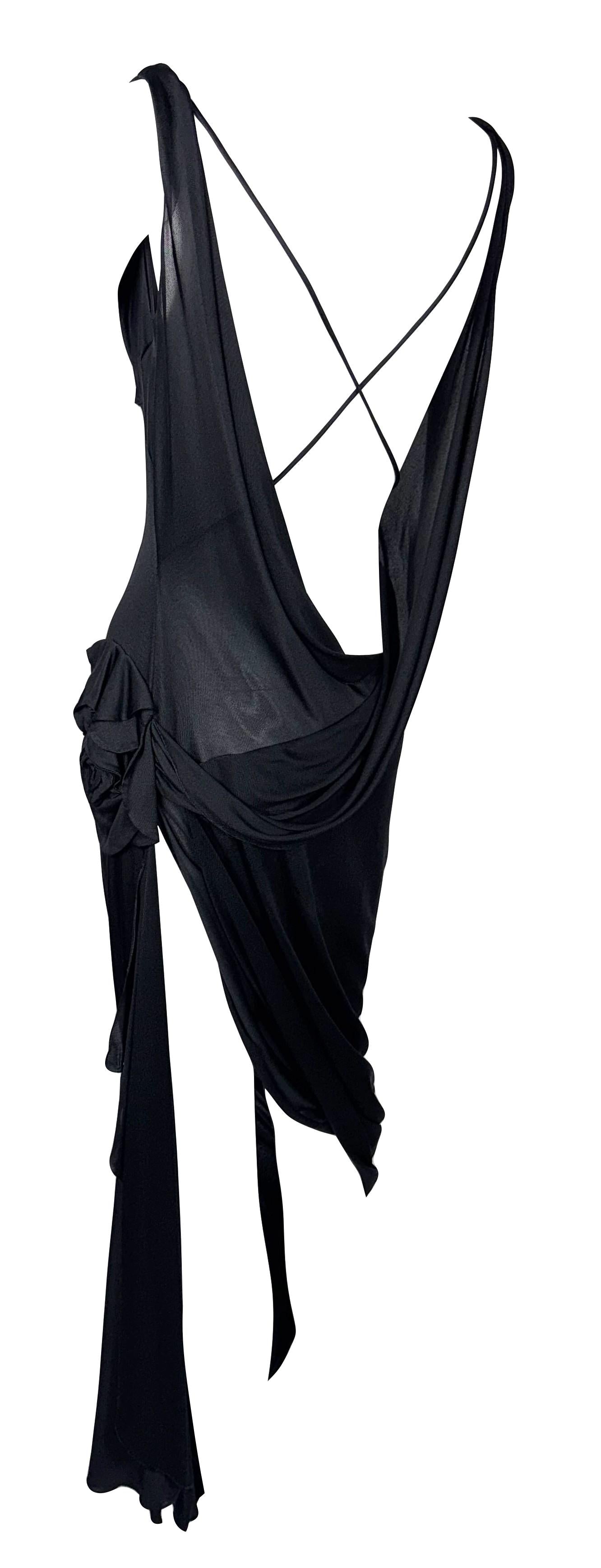 F/W 1997 John Galliano Runway Black Plunging Back High Slit Dress