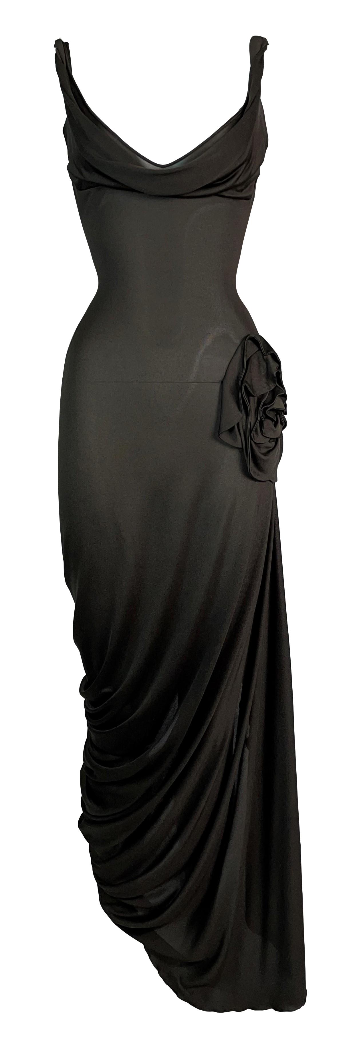 Vintage F/W 1997 John Galliano Runway Sheer Brown Flower Super High Slit Dress