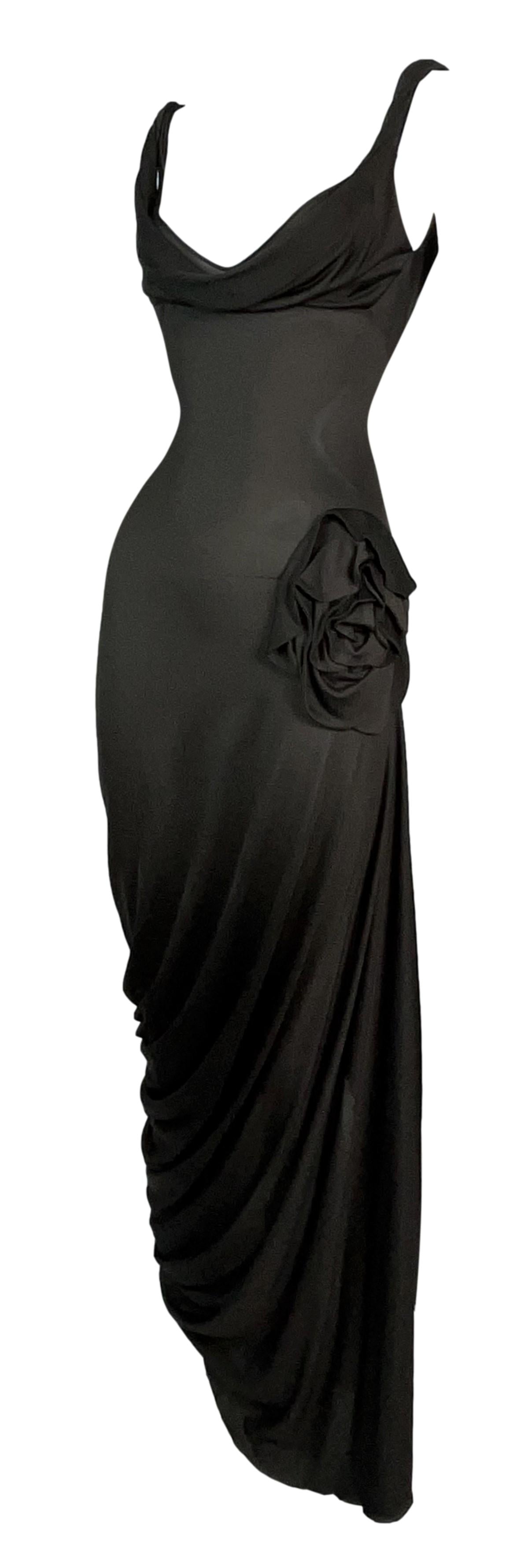 Vintage F/W 1997 John Galliano Runway Sheer Brown Flower Super High Slit Dress