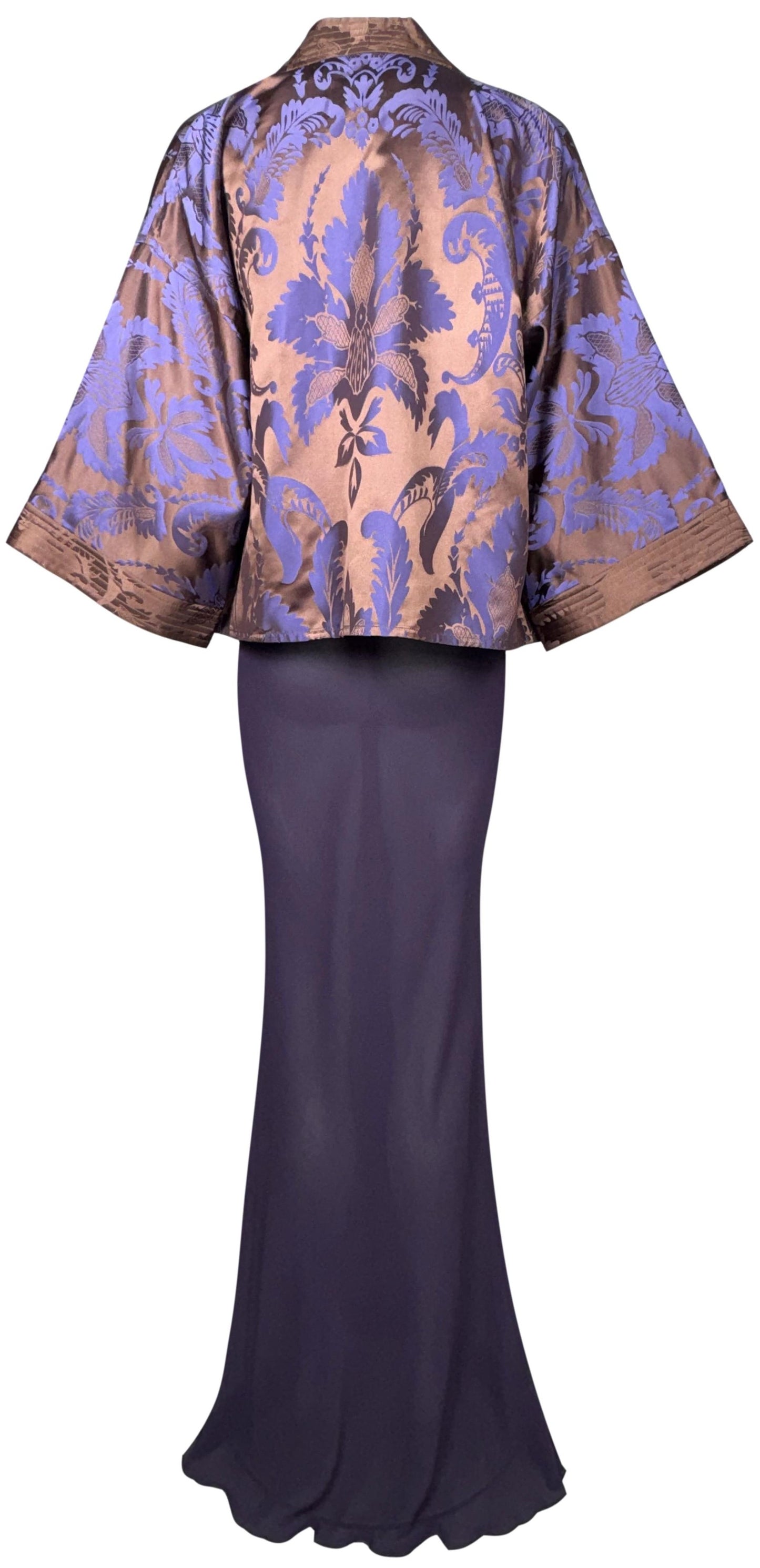 1997 Valentino Purple Bronze Kimono & 2003 John Galliano Sheer Purple Silk Plunging Mermaid Slip Dress