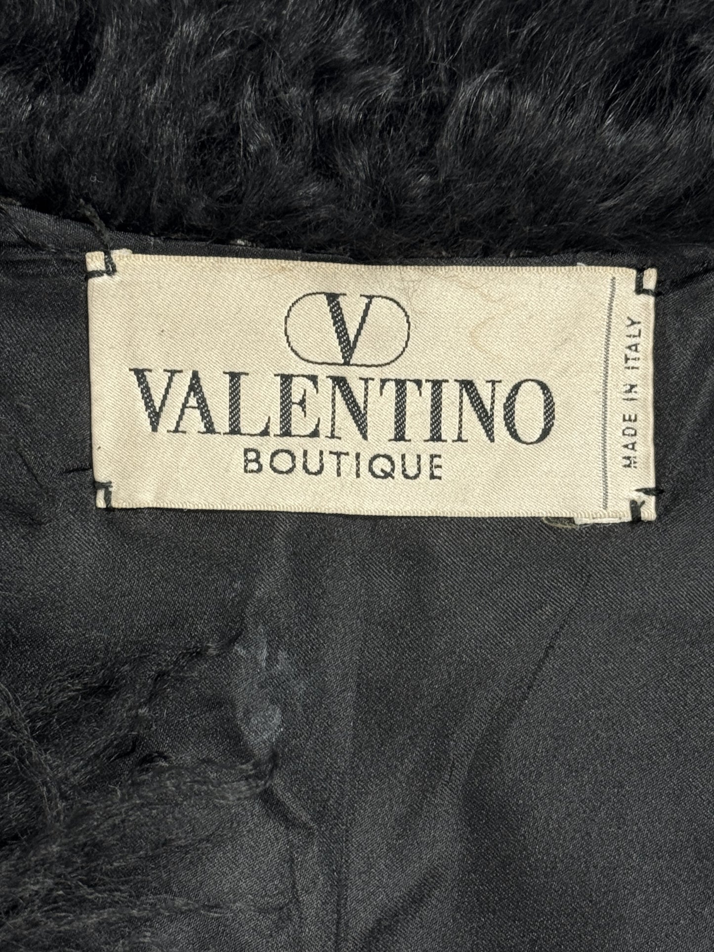 F/W 1997 Valentino Black & Red Shaggy Curly Lamb Fur Cropped Jacket Coat