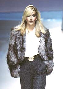 F/W 1997 Valentino Black & Red Shaggy Curly Lamb Fur Cropped Jacket Coat