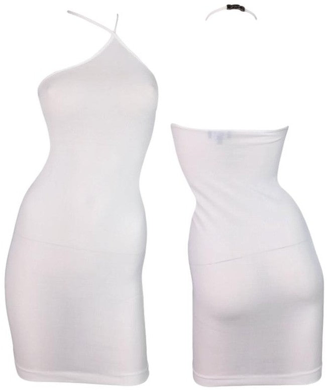 F/W 1997 Gucci x Tom Ford Sheer White Asymmetrical Halter Bodycon Mini Dress