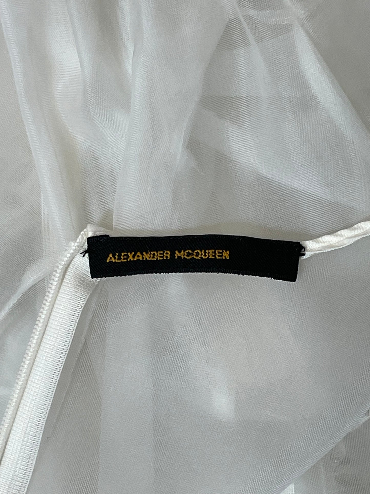 S/S 1997 Alexander McQueen Runway Sheer White Mesh Dragon Bodycon Dress