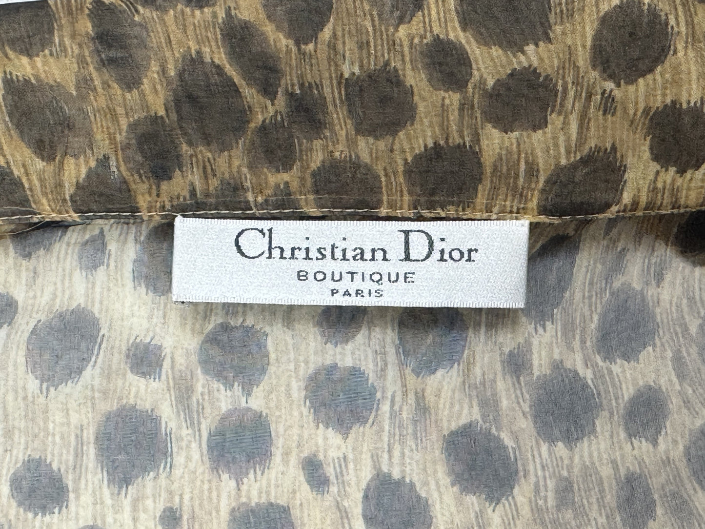 S/S 1997 Christian Dior x Gianfranco Ferre Runway Plunging Sheer Leopard Silk Bodysuit Poet Sleeve Blouse Top
