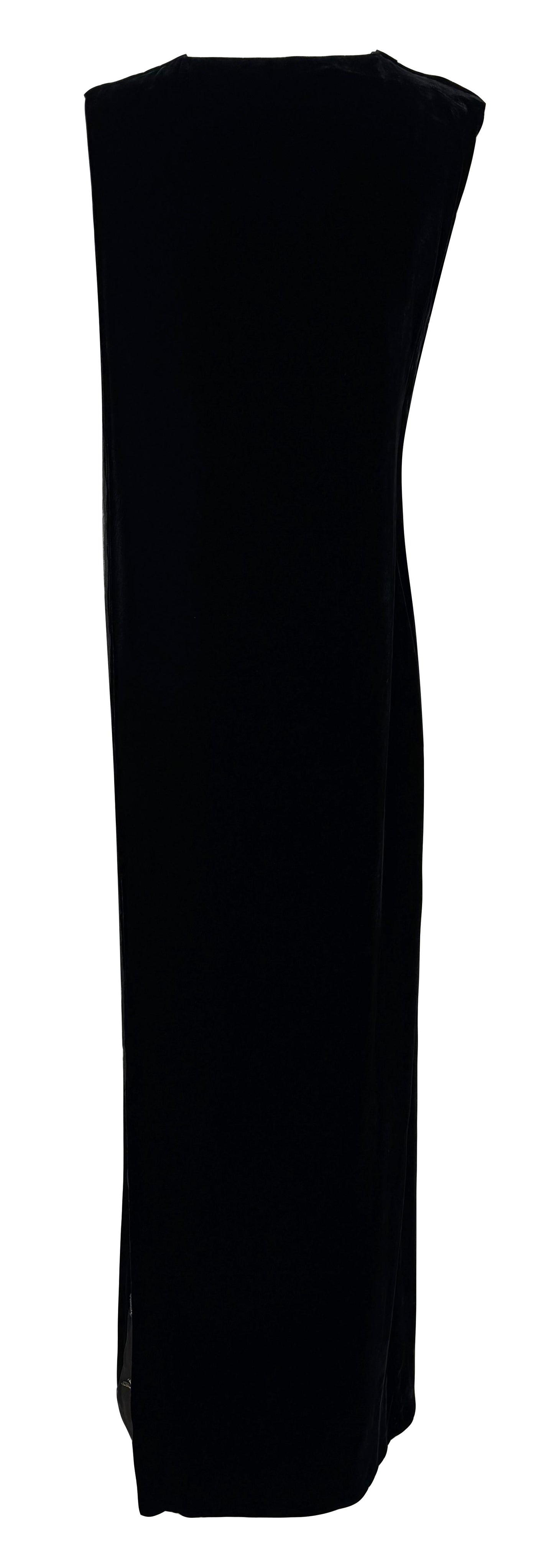 S/S 1997 Gianfranco Ferre Runway Black Velvet Chinoiserie Embellished Sheer Open Back Maxi Dress