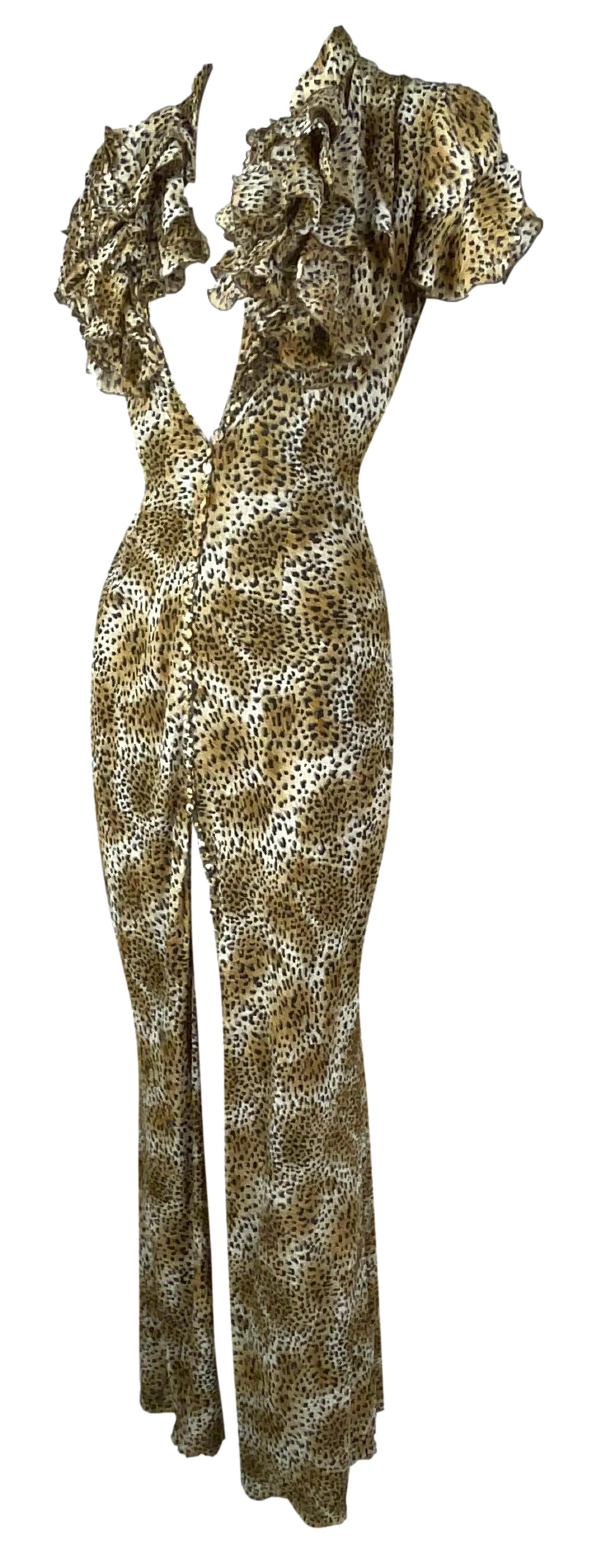 S/S 1997 Givenchy by John Galliano Runway Pin-Up Leopard Silk Maxi Dress