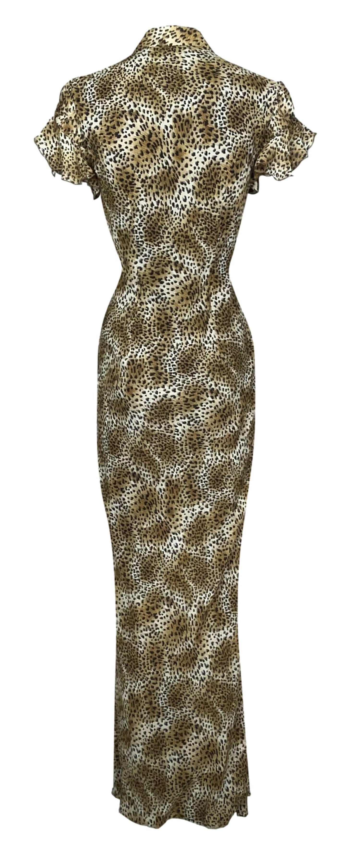 S/S 1997 Givenchy by John Galliano Runway Pin-Up Leopard Silk Maxi Dress