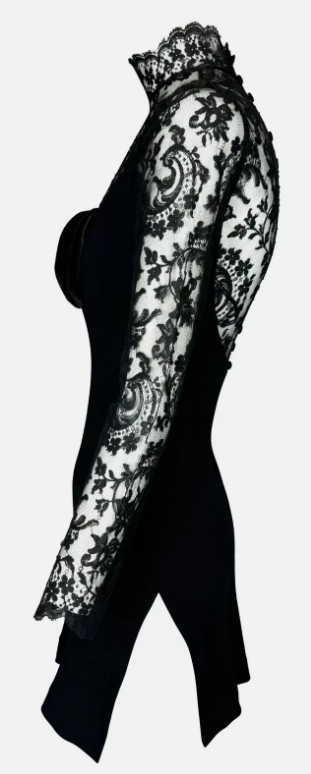 S/S 1997 Givenchy by John Galliano Sheer Black Lace Goth High Neck Mini Dress