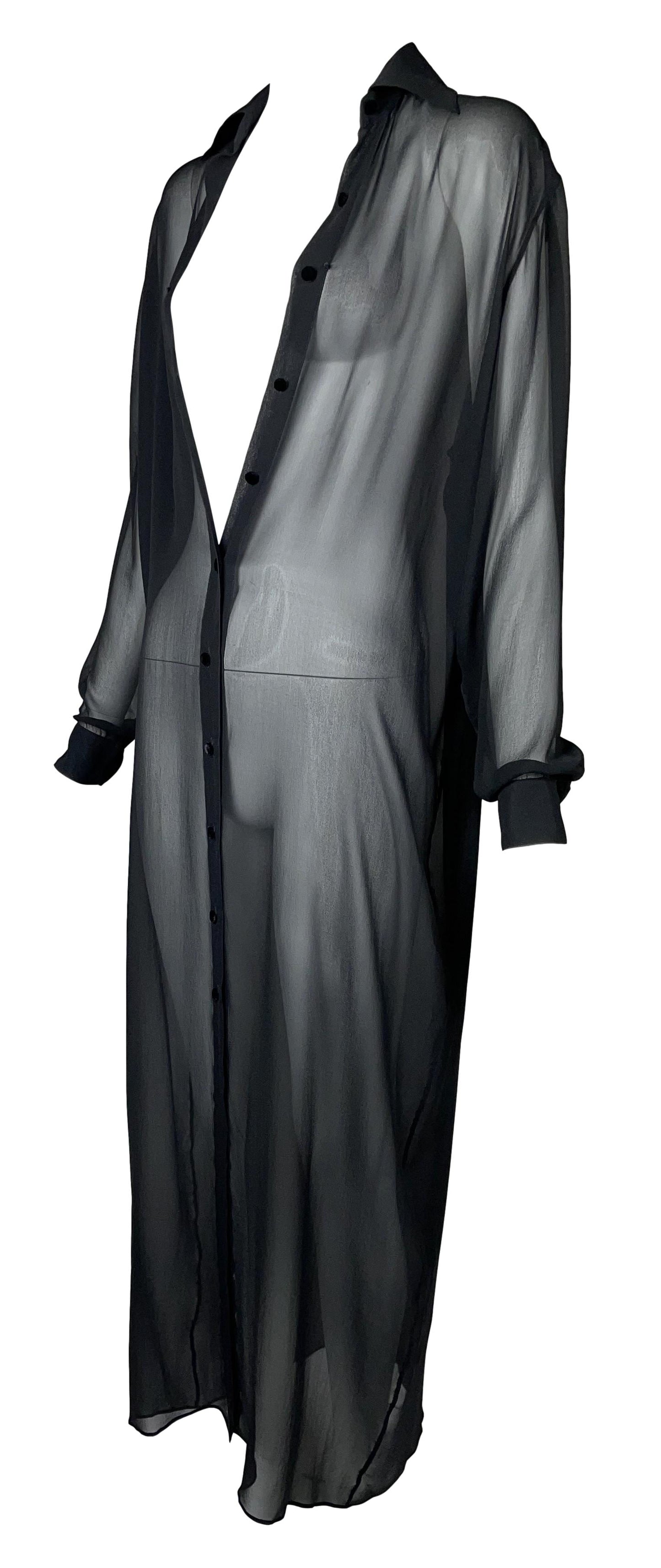 S/S 1997 Givenchy Couture by John Galliano Runway Sheer Black Silk Maxi Shirt Dress