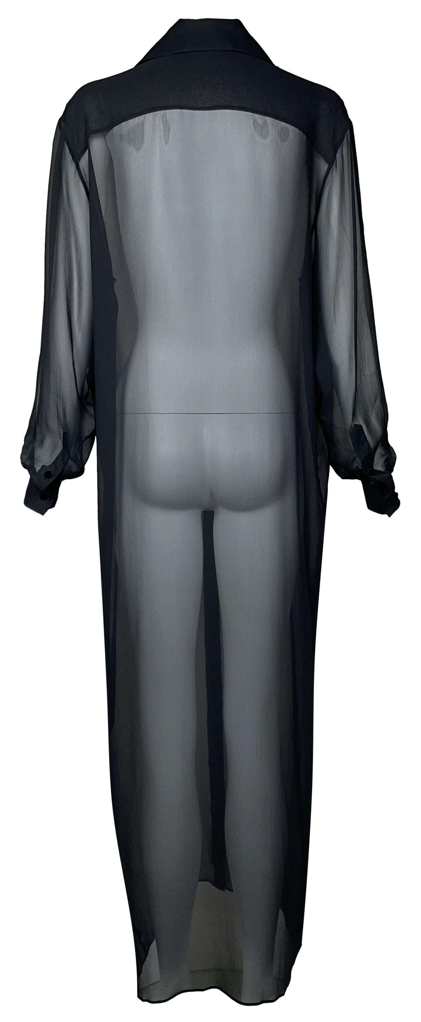S/S 1997 Givenchy Couture by John Galliano Runway Sheer Black Silk Maxi Shirt Dress