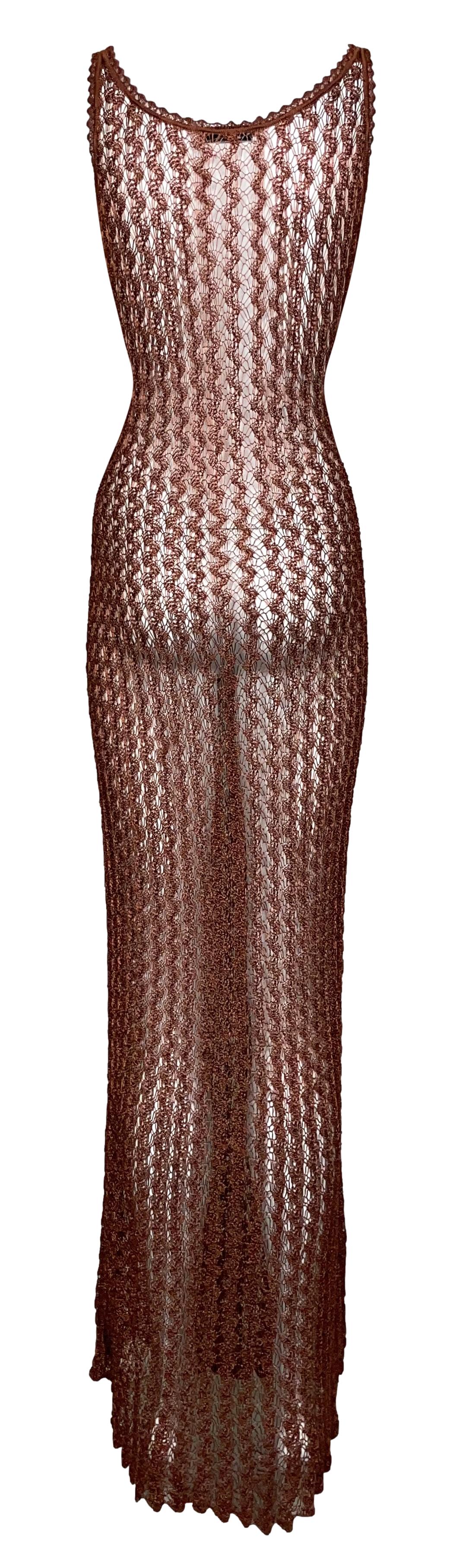 S/S 1997 Karl Lagerfeld Runway Sheer Bronze Knit Maxi Dress