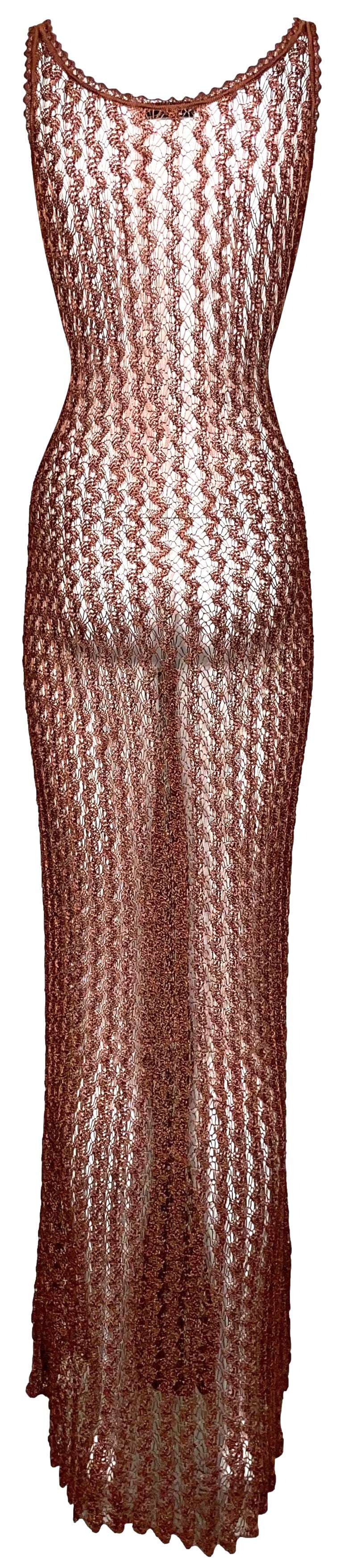 S/S 1997 Karl Lagerfeld Runway Sheer Bronze Knit Maxi Dress