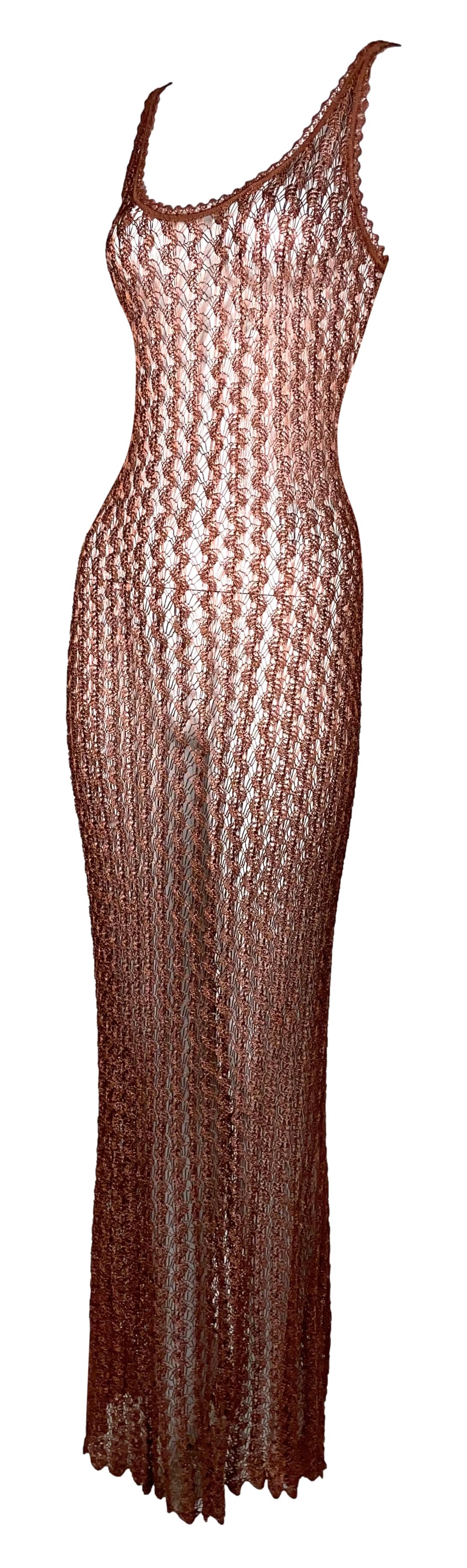 S/S 1997 Karl Lagerfeld Runway Sheer Bronze Knit Maxi Dress