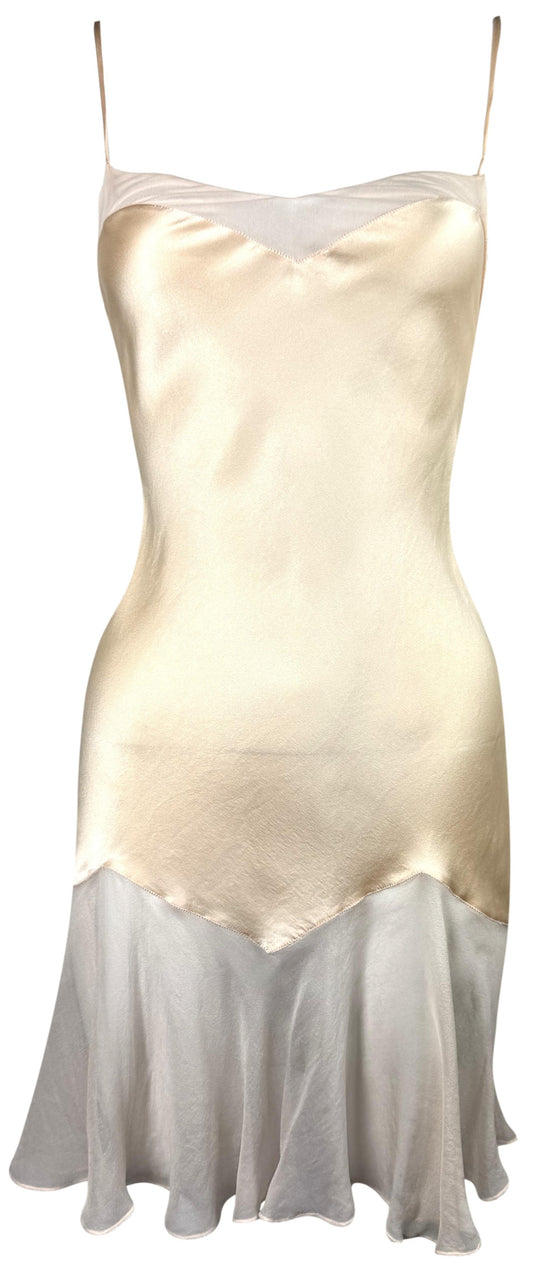 S/S 1998 Christian Dior by John Galliano Cream Silk Satin Ruffle Hem Babydoll Mini Dress