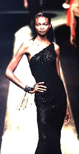 Vintage S/S 1998 Valentino Runway Sheer Black Lace Eyelet One Shoulder Gown Dress