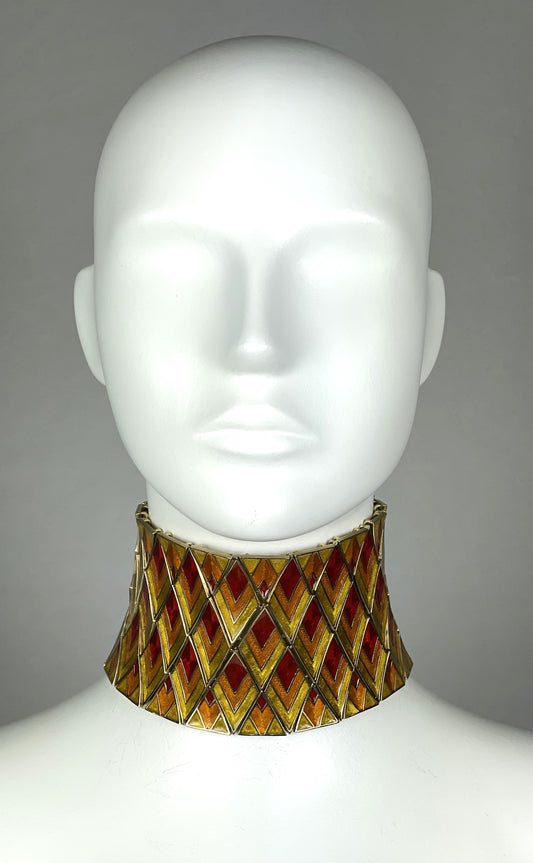 F/W 1998 Christian Dior by John Galliano Haute Couture Runway Wide Gold Choker Necklace & Earrings Set