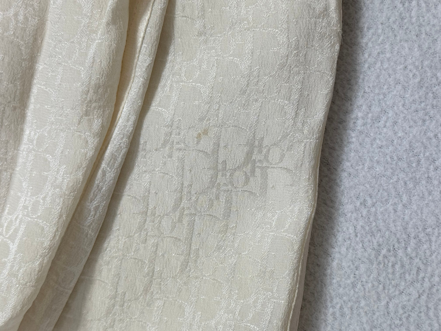 Vintage 1998 Christian Dior by John Galliano Ivory Silk Logo Monogram Button Down Shirt & Lace Flared Pants Set