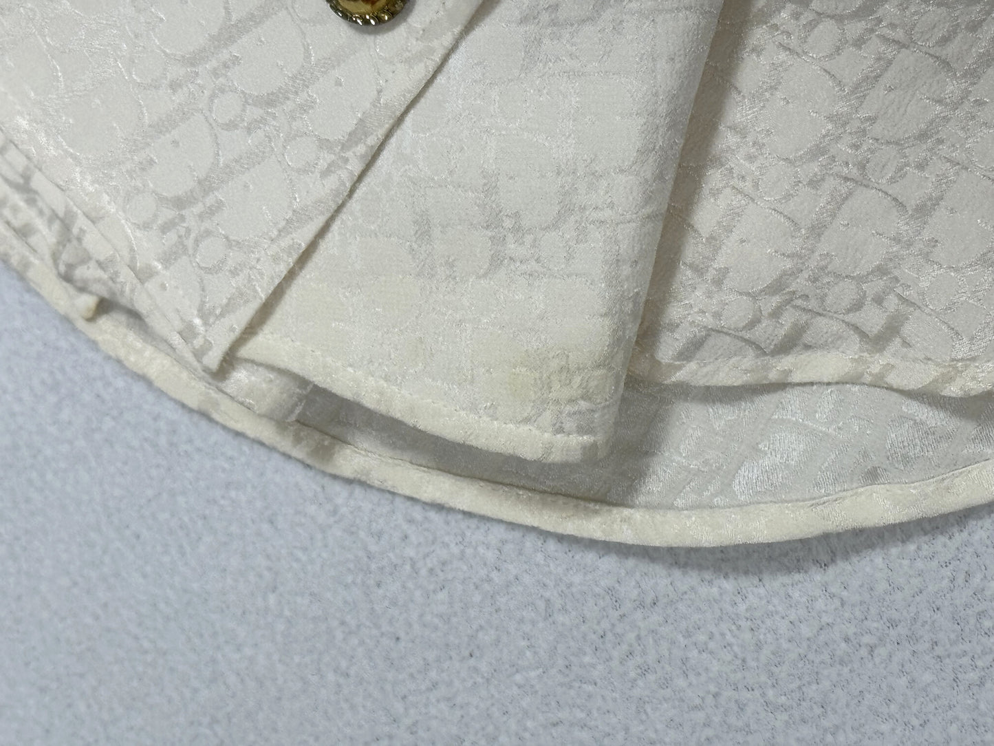 Vintage 1998 Christian Dior by John Galliano Ivory Silk Logo Monogram Button Down Shirt & Lace Flared Pants Set