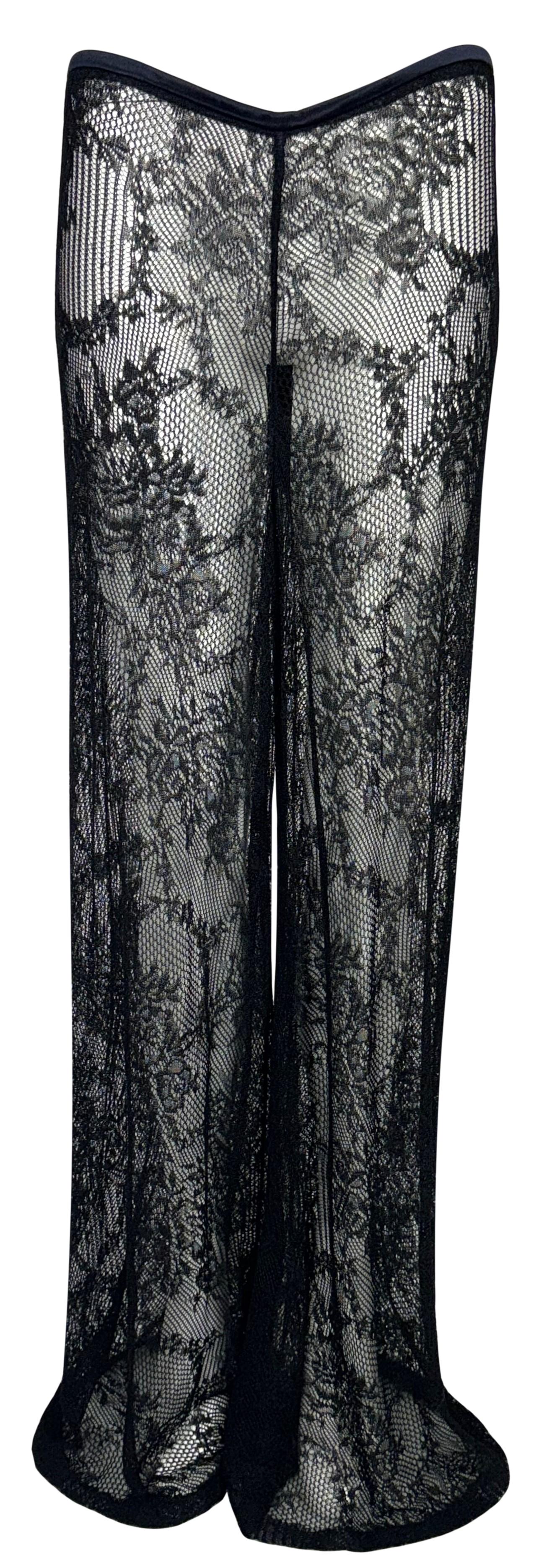 Vintage 1998 Christian Dior by John Galliano Sheer Black Lace & Fishnet Wide Leg Pants