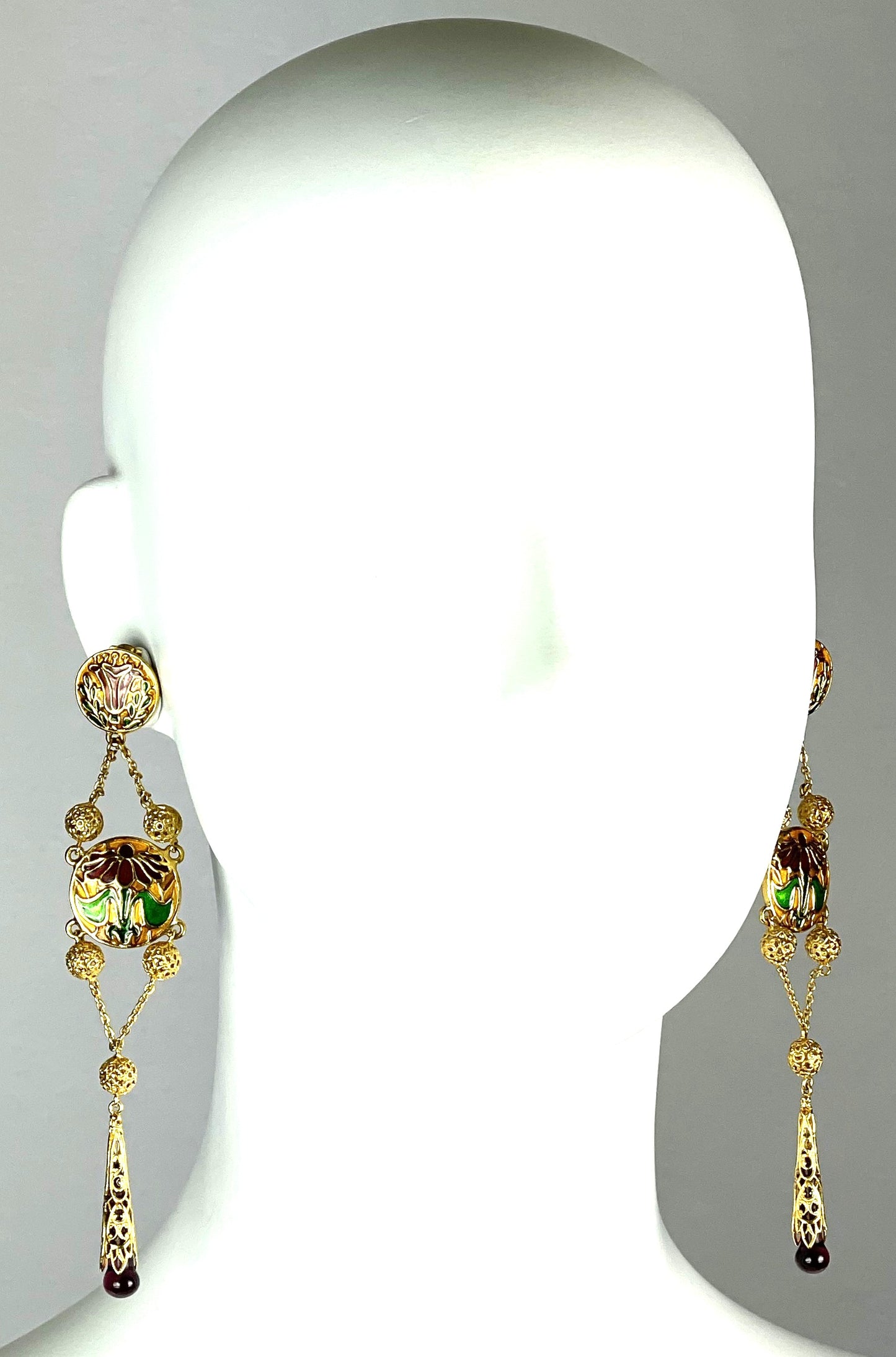 C. 1998 Christian Dior by John Galliano Haute Couture Long Gold Chinoiserie Art Deco 20's Style Earrings