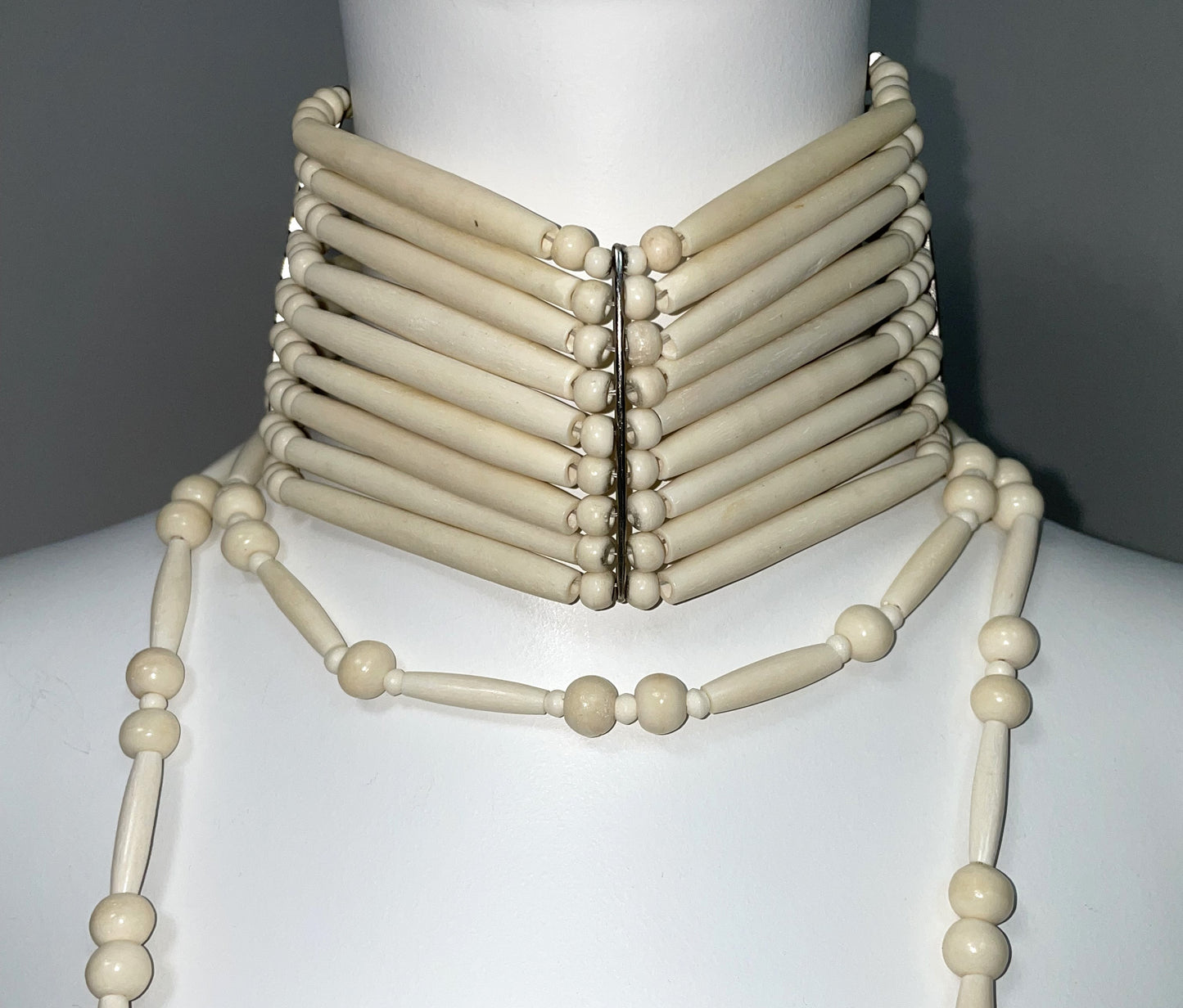 1998 Christian Dior by John Galliano Large Native American Bone Beaded Choker Feather Necklace & 2 Cuff Bracelets