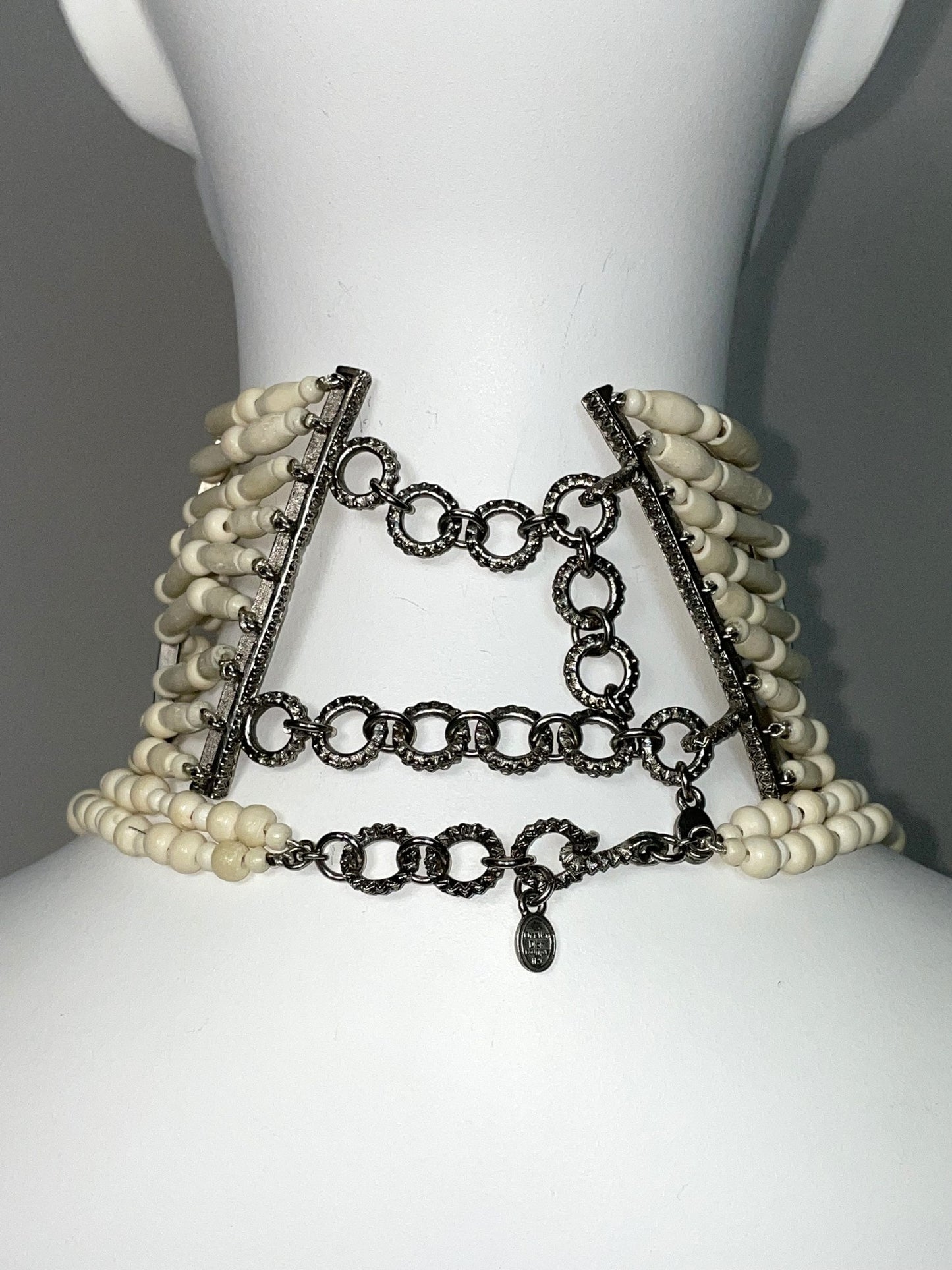 1998 Christian Dior by John Galliano Large Native American Bone Beaded Choker Feather Necklace & 2 Cuff Bracelets