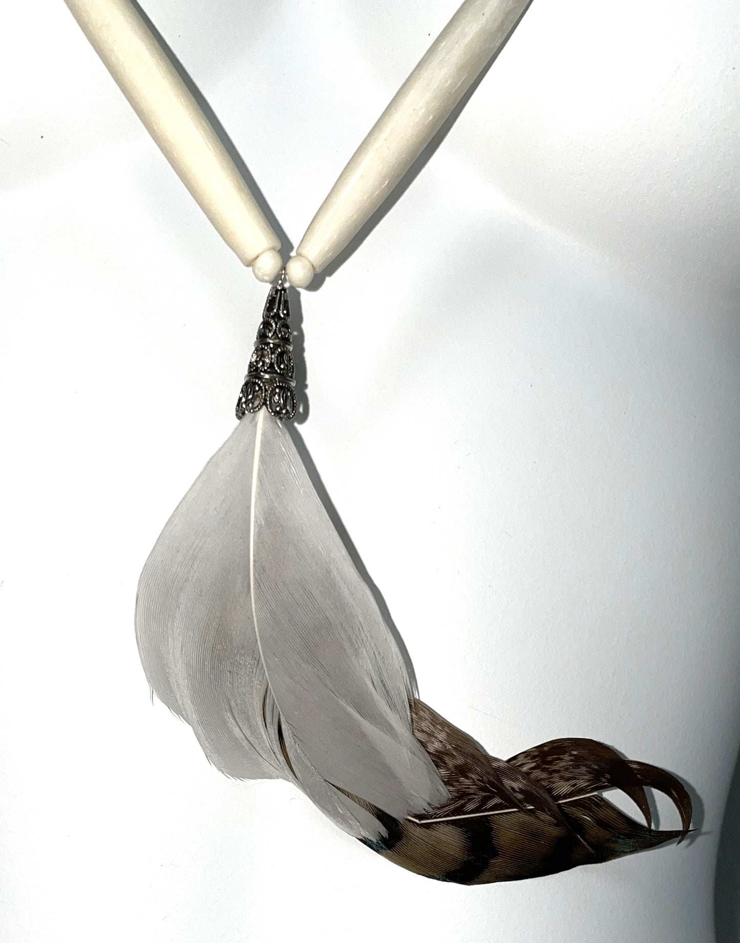 1998 Christian Dior by John Galliano Large Native American Bone Beaded Choker Feather Necklace & 2 Cuff Bracelets