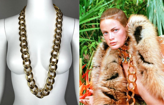 Vintage C. 1998 Christian Dior by John Galliano Chunky Large Gold Chain Necklace & Bracelet