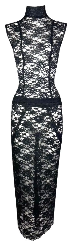 F/W 1998 Alexander McQueen "JOAN" Collection Sheer Black Lace Top & Skirt Set Dress 42