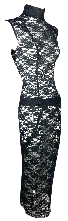 F/W 1998 Alexander McQueen "JOAN" Collection Sheer Black Lace Top & Skirt Set Dress 42
