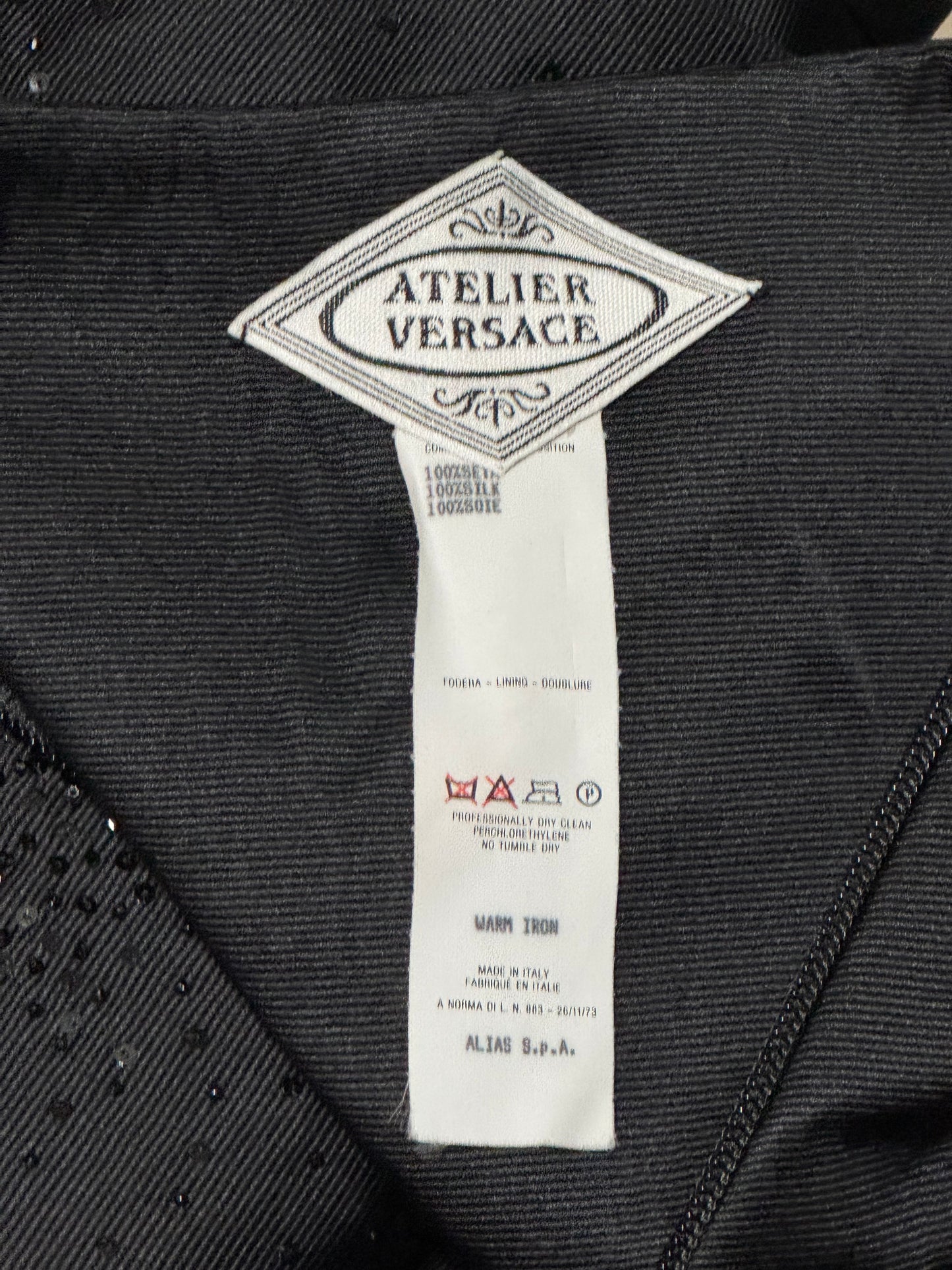F/W 1998 Atelier Versace Couture Runway Black Beaded Silk Cargo Maxi Skirt & Plunging Zipper Top Set Dress