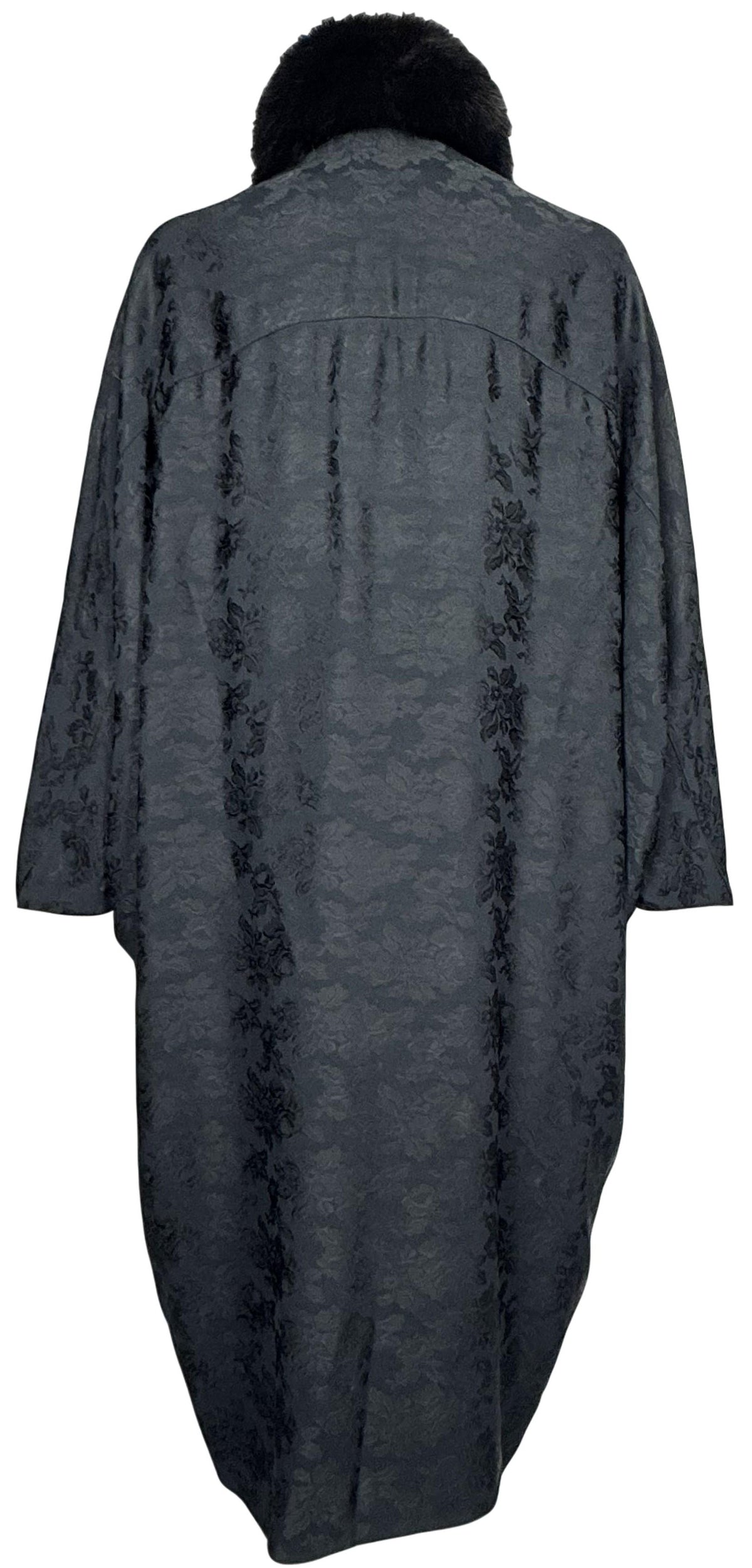 F/W 1998 Christian Dior x John Galliano Black Brocade 1920's Flapper Style Cocoon Opera Coat w Fox Fur Metal & Fringe Tassels