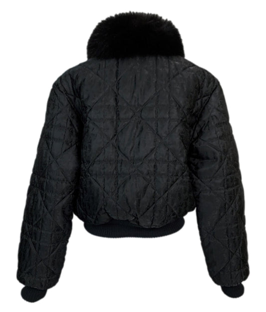 F/W 1998 Christian Dior x John Galliano Black Logo Monogram Trotter Puffer Jacket w Fox Fur M