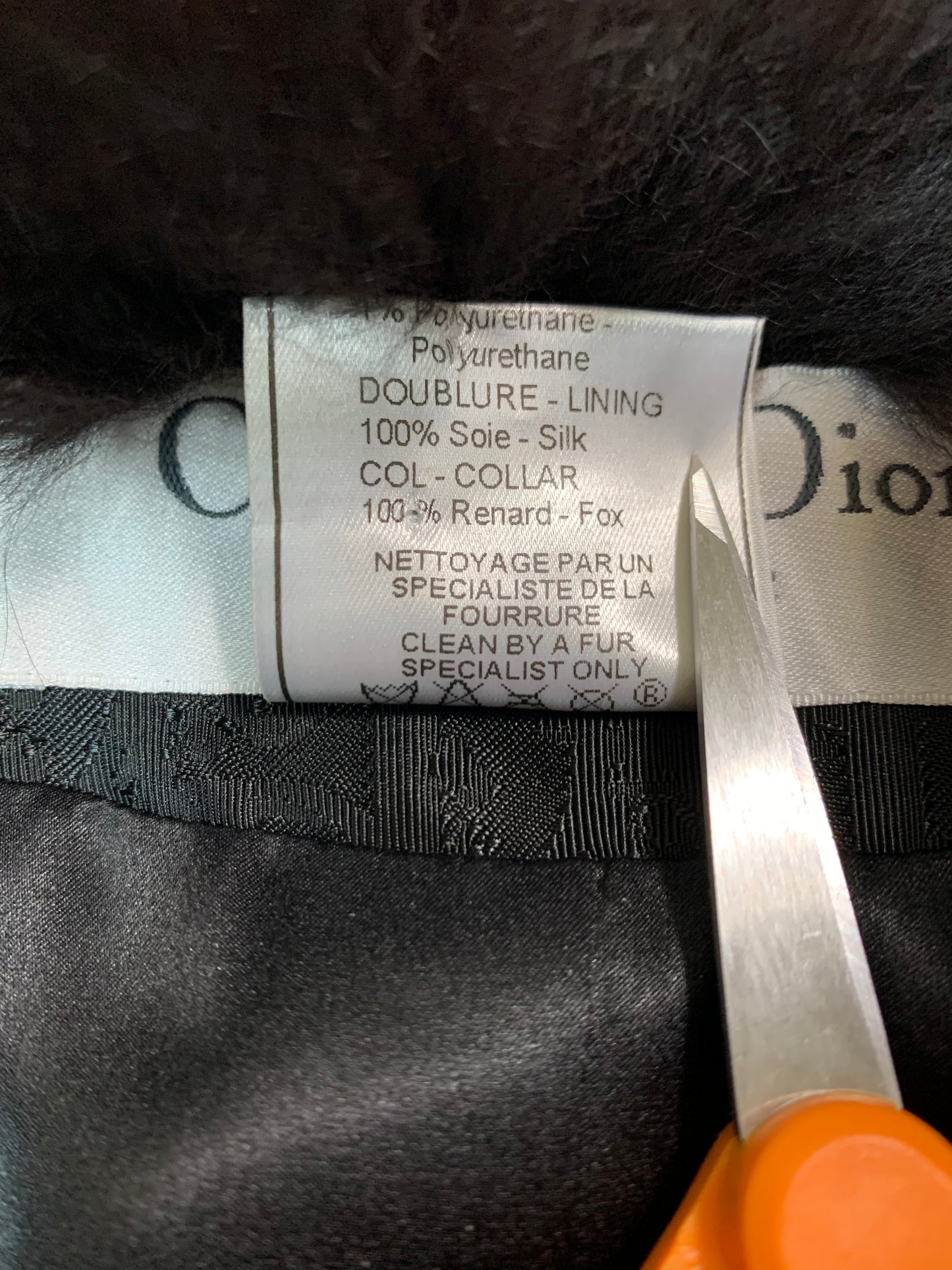 F/W 1998 Christian Dior by John Galliano Black Logo Monogram Fitted Puffer Coat Jacket w Fox Fur Collar