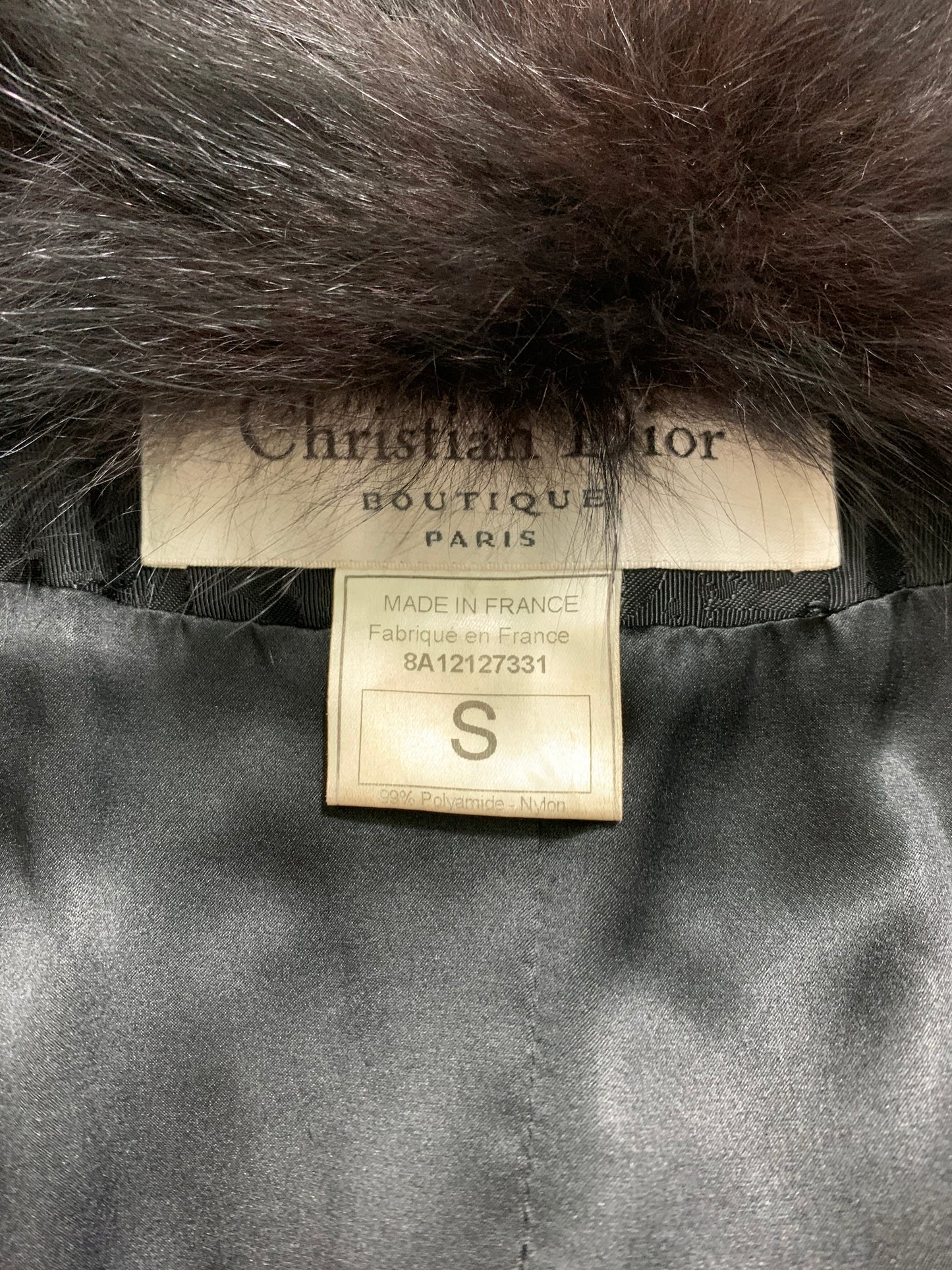 F/W 1998 Christian Dior by John Galliano Black Logo Monogram Fitted Puffer Coat Jacket w Fox Fur Collar