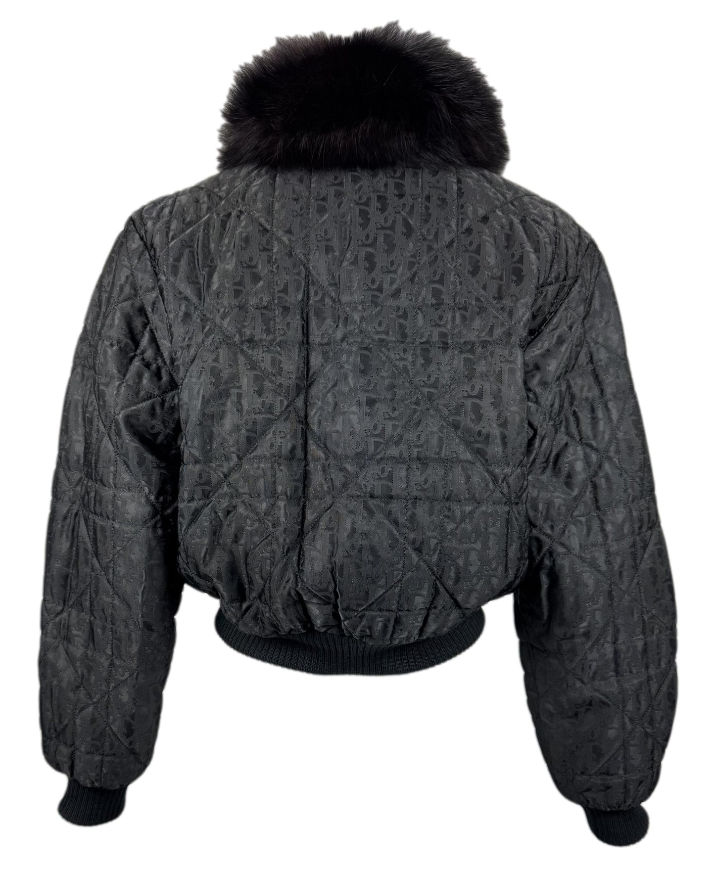 F/W 1998 Christian Dior x John Galliano Black Logo Monogram Cropped Puffer Jacket w Fox Fur S