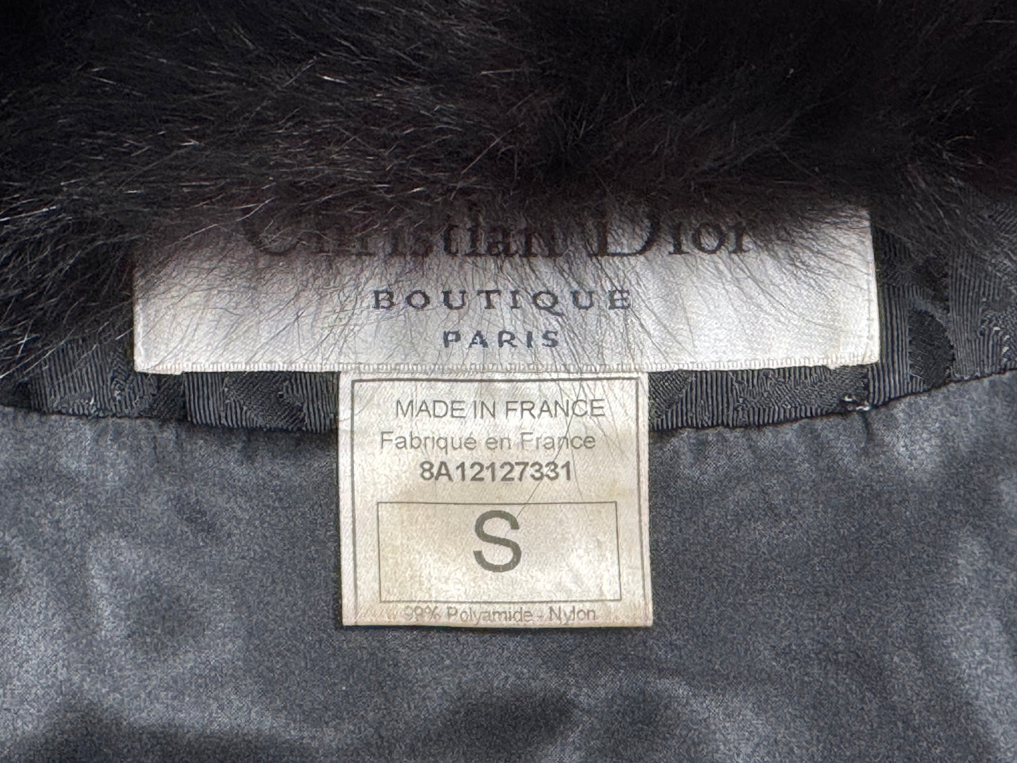 F/W 1998 Christian Dior x John Galliano Black Logo Monogram Cropped Puffer Jacket w Fox Fur S