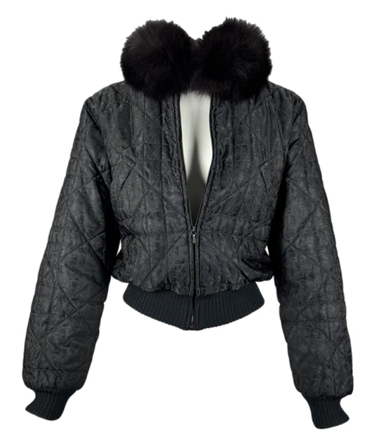 F/W 1998 Christian Dior by John Galliano Black Logo Puffer Jacket w Fox Fur S