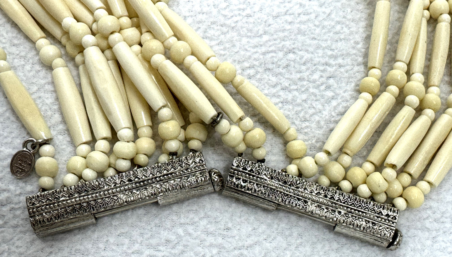 1998 Christian Dior by John Galliano Large Native American Bone Beaded Choker Feather Necklace & 2 Cuff Bracelets