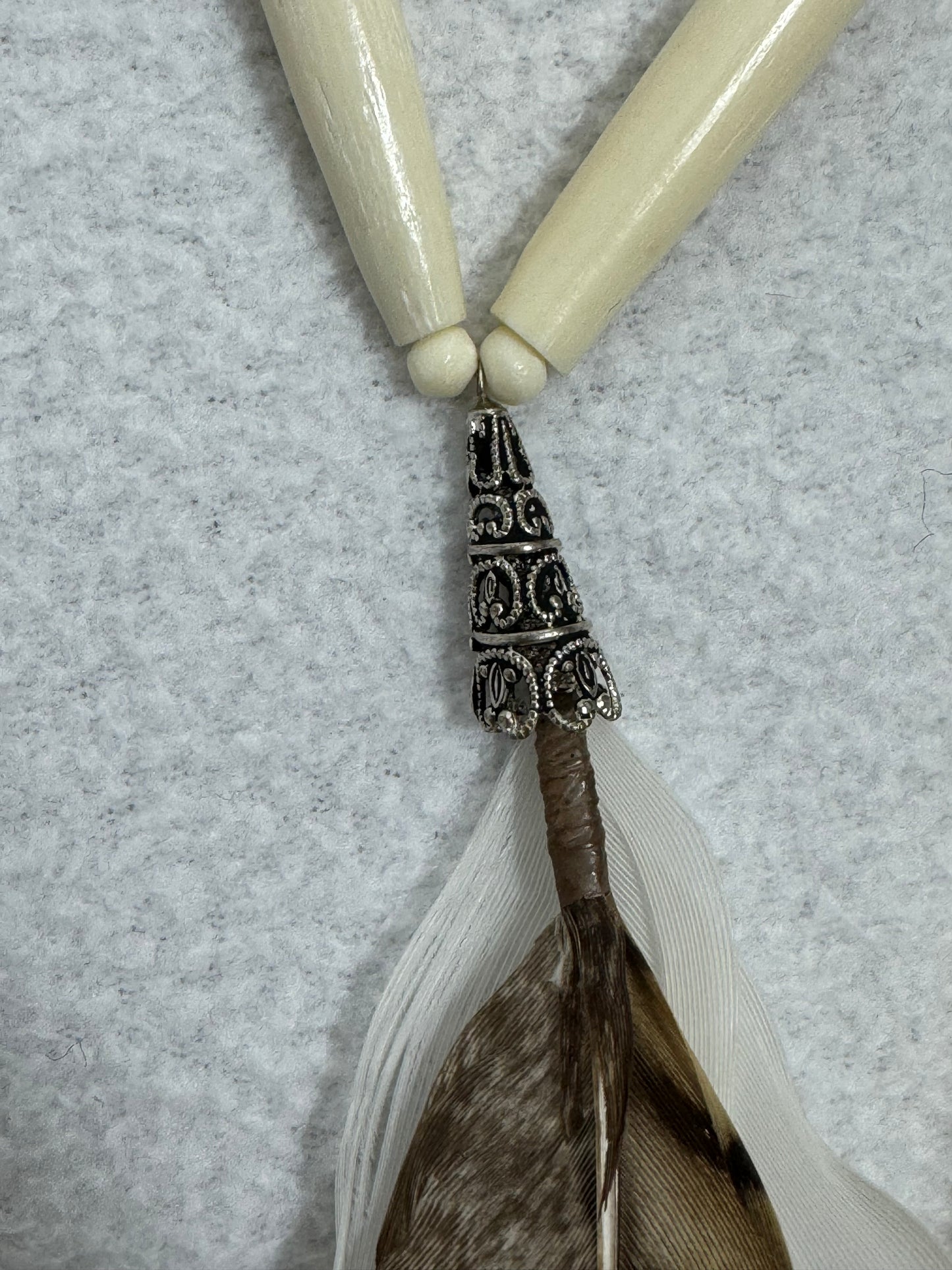 1998 Christian Dior by John Galliano Large Native American Bone Beaded Choker Feather Necklace & 2 Cuff Bracelets