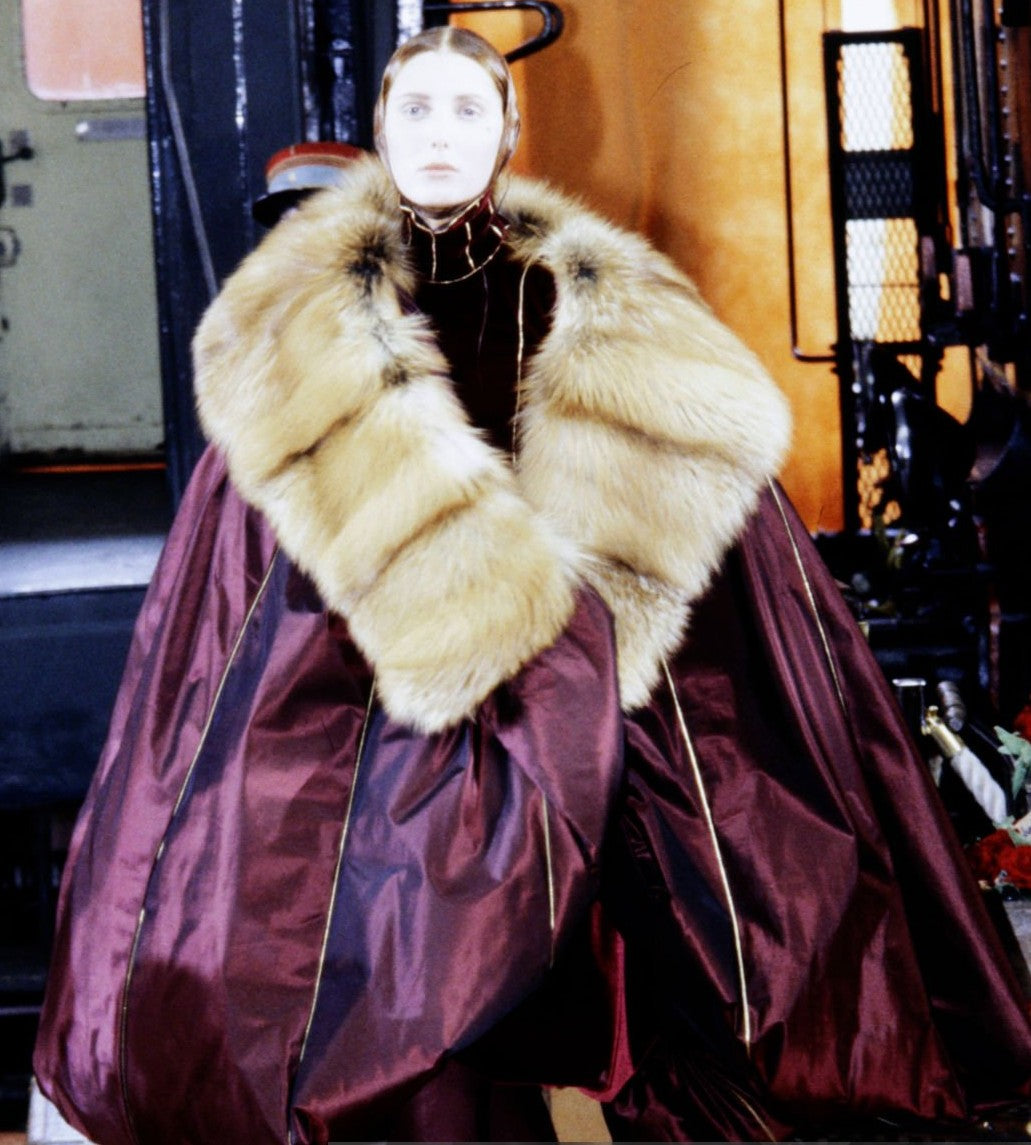S/S 1998 Christian Dior x John Galliano EXTREMELY RARA Burgundy Opera Coat w Sable Fur