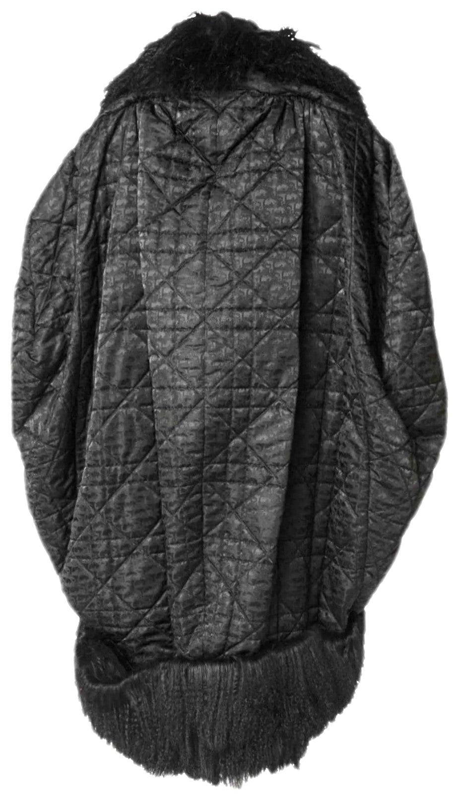 F/W 1998 Christian Dior x John Galliano Runway Black Logo Monogram 1920's Flapper Style Cocoon Coat Jacket w Curly Lamb Fur