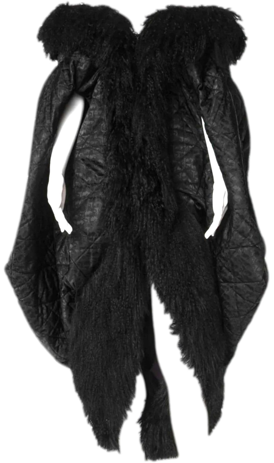 F/W 1998 Christian Dior x John Galliano Runway Black Logo Monogram 1920's Flapper Style Cocoon Coat Jacket w Curly Lamb Fur