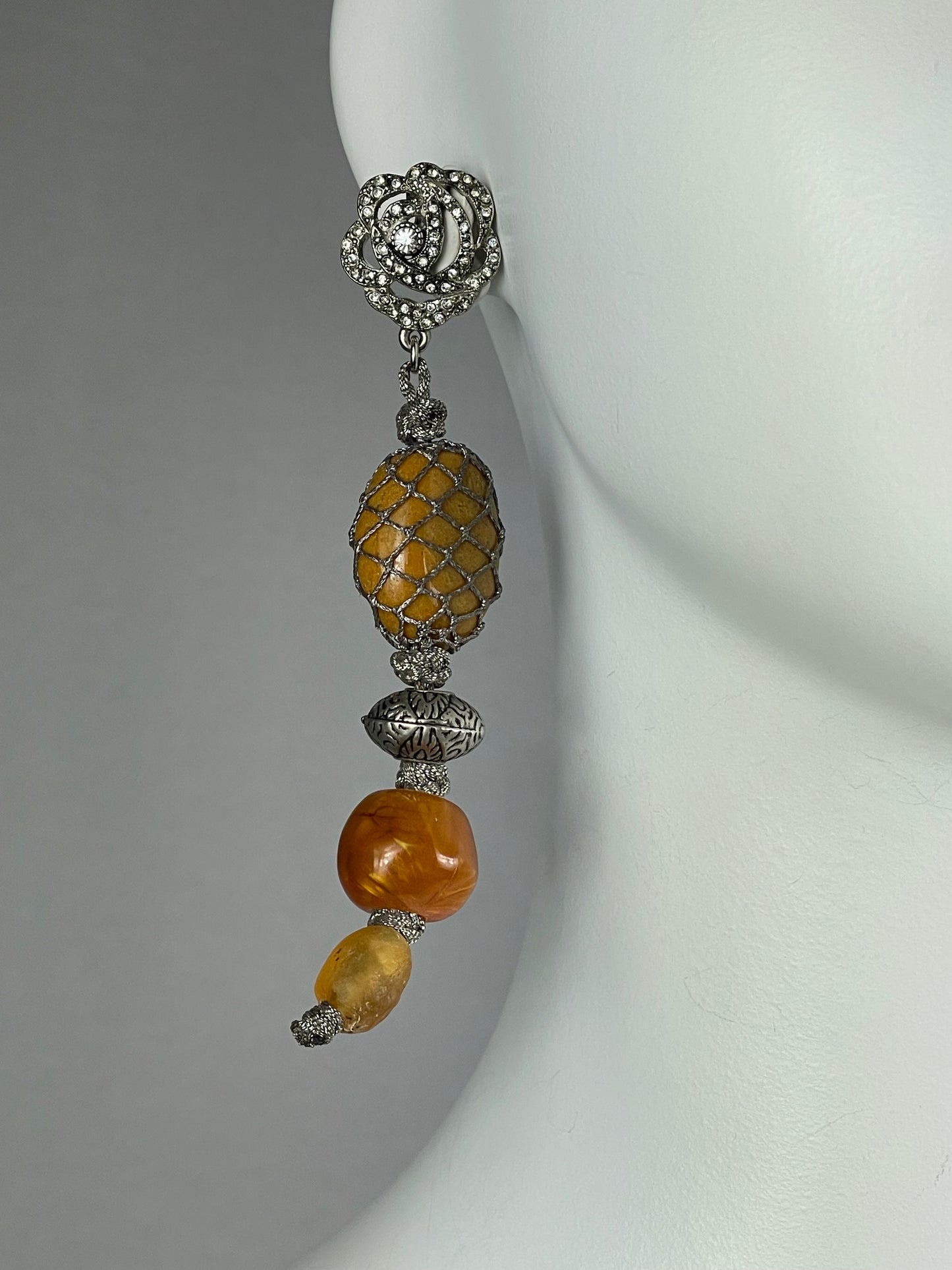 F/W 1998 Christian Dior by John Galliano 1920's Flapper Style Rose Crystal Orange Stone Drop Earrings